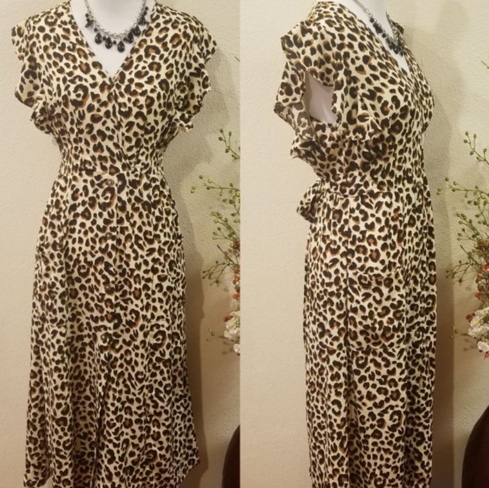 Sienna Sky Leopard Animal Print Midi Dress